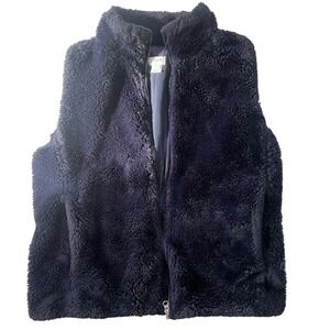 J Crew Navy Blue‎ Faux Fur Zip Front Cozycore Teddy Vest Size S